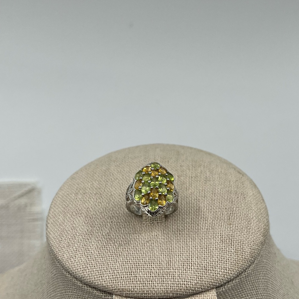 Vintage 925 Sterling Silver Ring with Vibrant Green & Yellow Gemstones - Picture 16 of 16